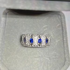 Ladies band ring, 925JTV Bella tanzanite simulant ring, rhodium/st silver, sz 5